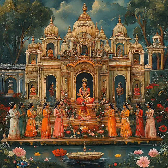 Majestic Indian Temple Lotus Pool Canvas wall art print | PrintPosters.in